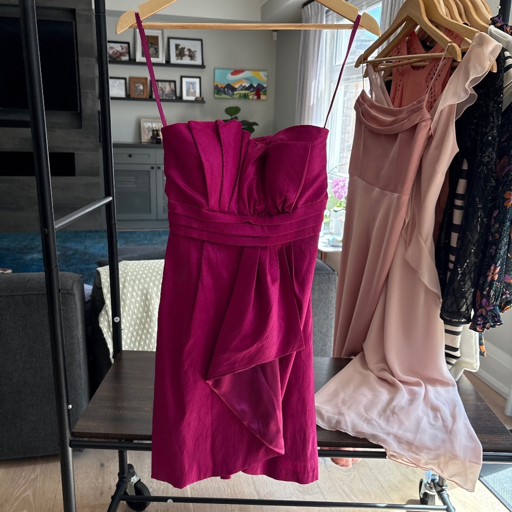 Hot pink mini strapless dress BCBG